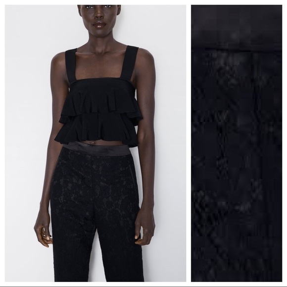 NWT. Zara Black Lace Tuxedo Mid-rise Pants Size XS - Picture 2 of 7